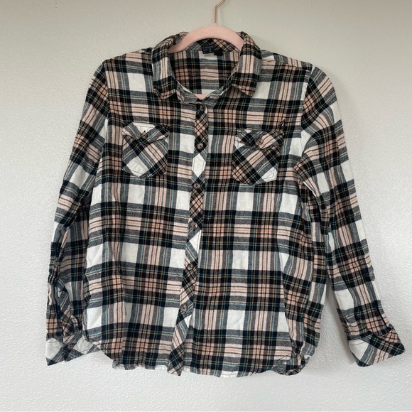 Volcom Other - Volcom Getting‎ Rad Plaid Flannel Shirt Girls Size Large XL 14/16 Brown Gold